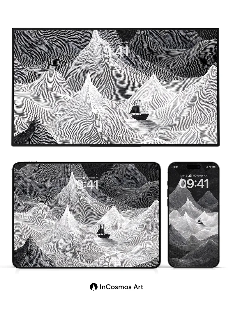 Stellar Drift Wallpaper with Inked Peaks