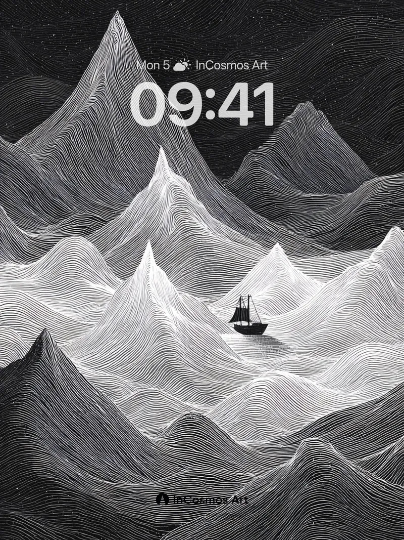 Stellar Drift Wallpaper with Inked Peaks