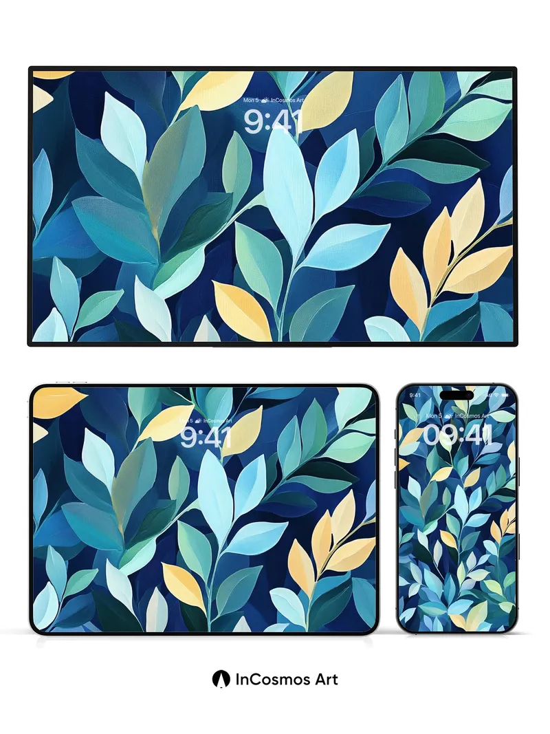 Midnight Leaf Symphony Wallpaper with Golden Hues