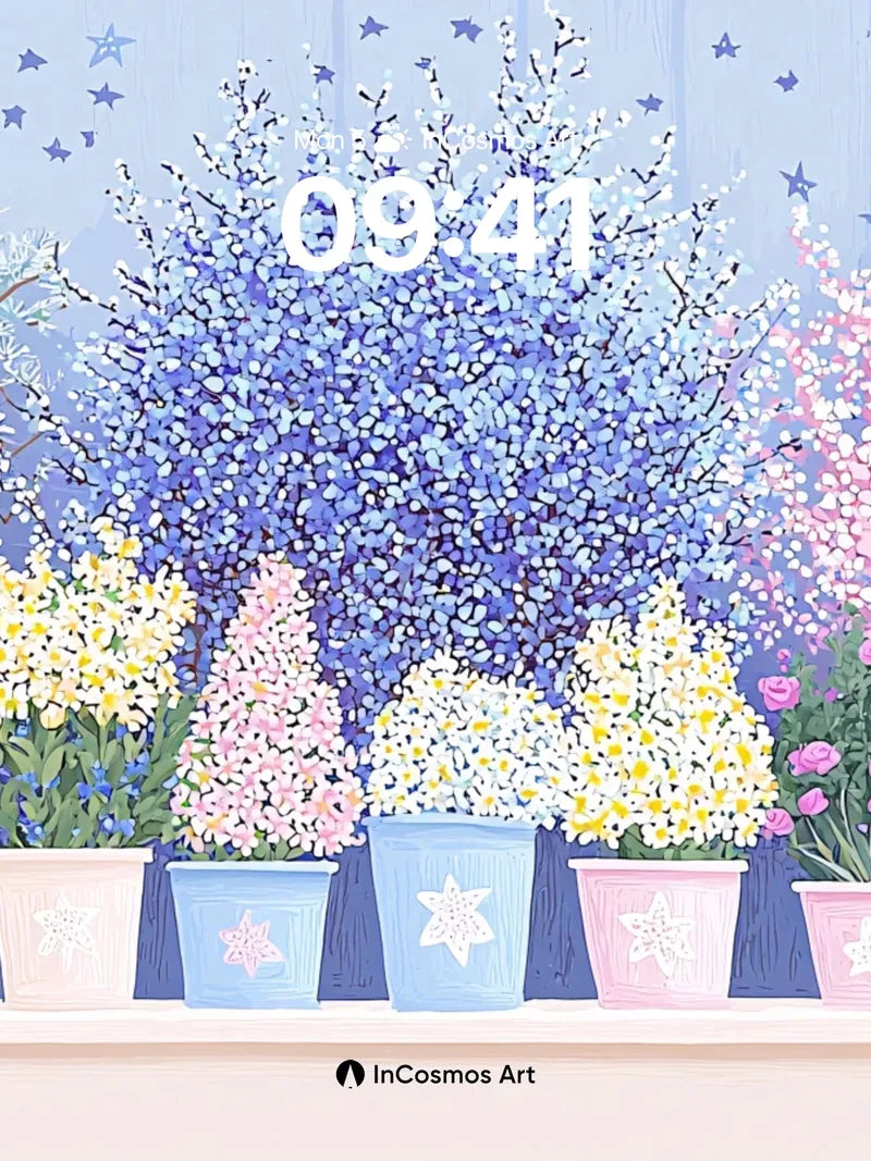 Starlit Garden Wallpaper with Whimsical Pots