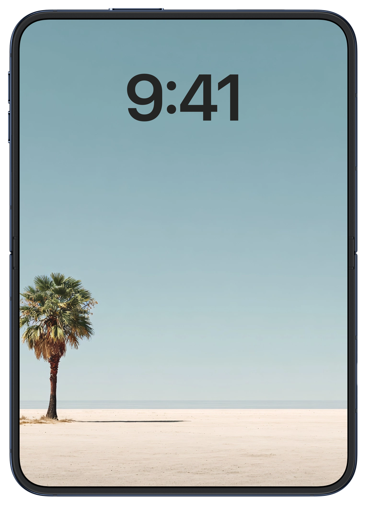 iPhone Duo inner open portrait screen with a desert palm wallpaper