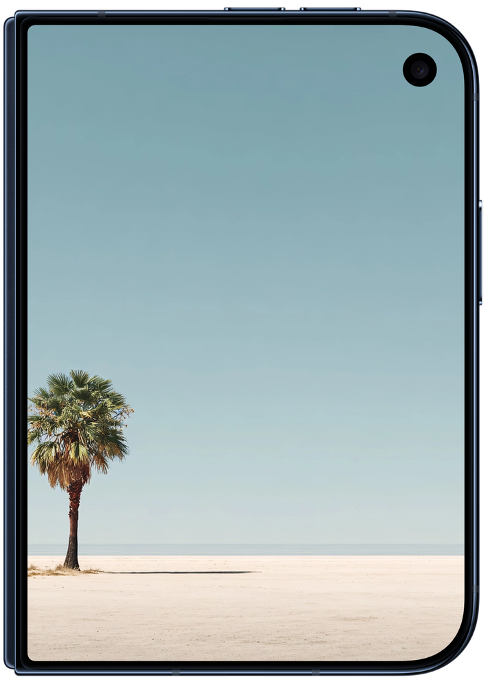iPhone Duo outer closed portrait screen with a desert palm wallpaper