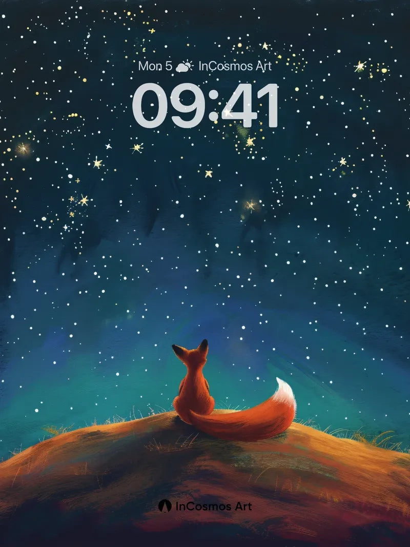 Starry Silence Wallpaper with Fox Gaze