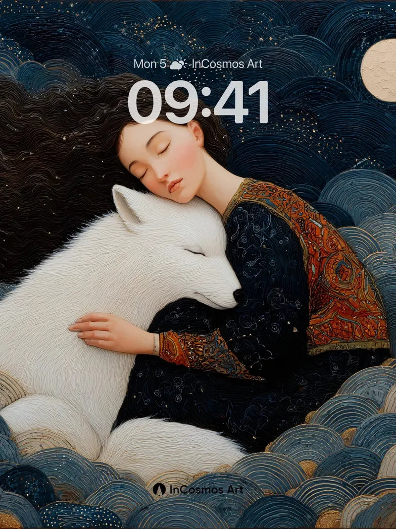 Serenity Moonlight Wallpaper with White Fox Embrace