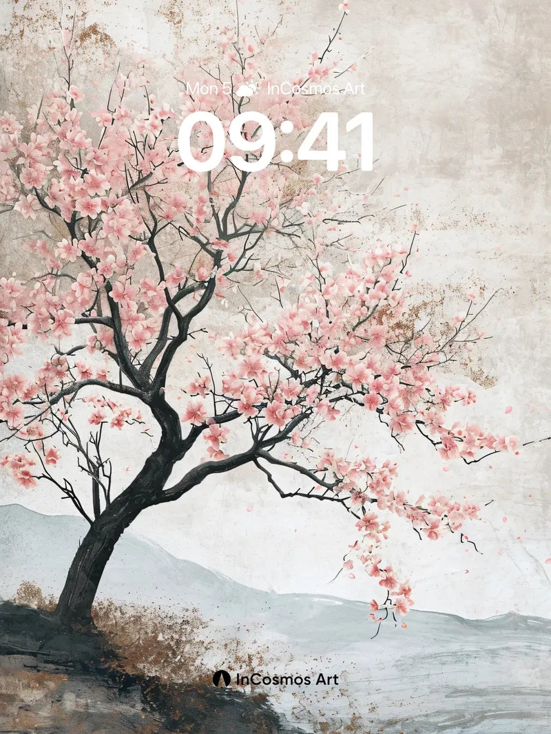Serenity Blossom Wallpaper with Ink-Blot Sky wallpaper for iPhone, iPad & Mac
