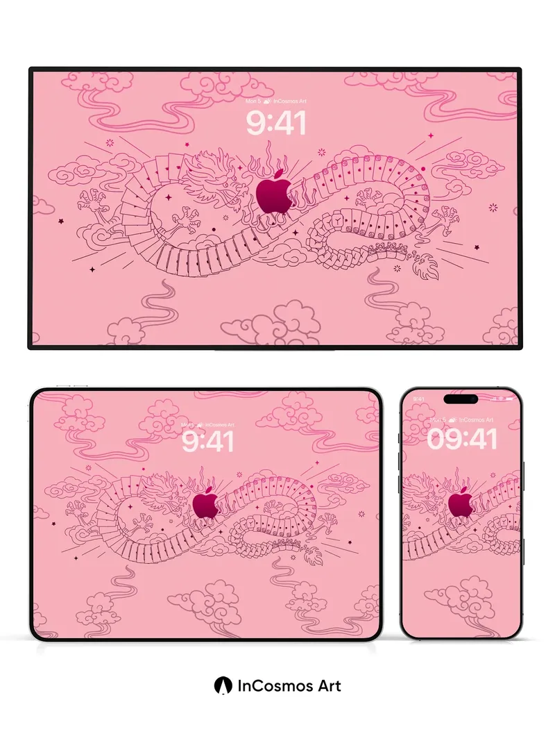 Serene Dragon Scroll Wallpaper with Apple Core