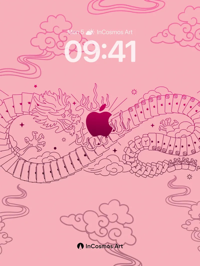 Serene Dragon Scroll Wallpaper with Apple Core