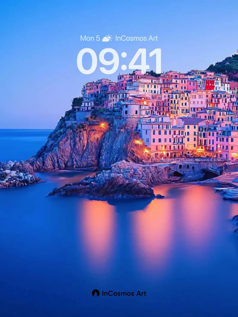 Crimson Cliffside Wallpaper with Twilight Reflections