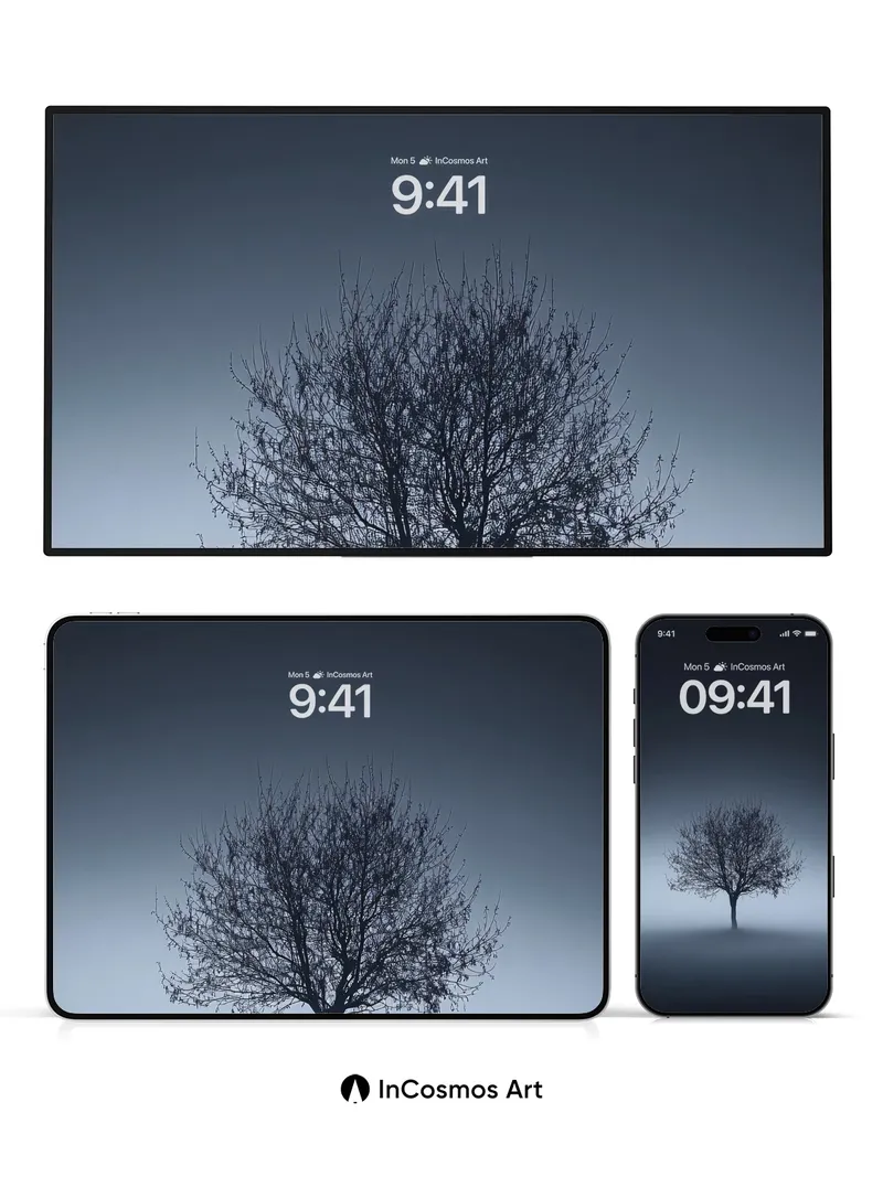 Silent Solitude Wallpaper with Fog-Embraced Tree