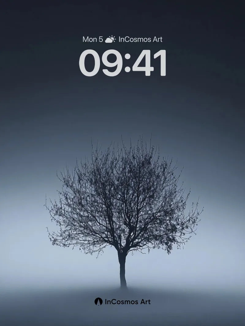 Silent Solitude Wallpaper with Fog-Embraced Tree
