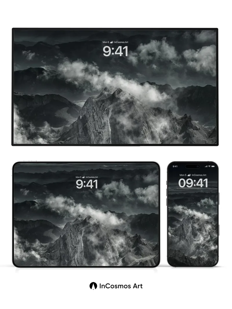 Shadowed Peaks Wallpaper with Cloud Veils