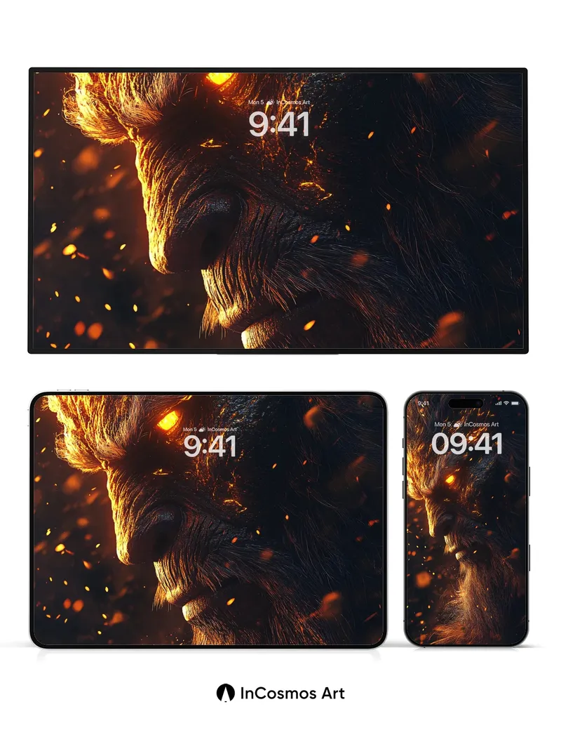 Ember-Clad Beast Wallpaper with Molten Gaze