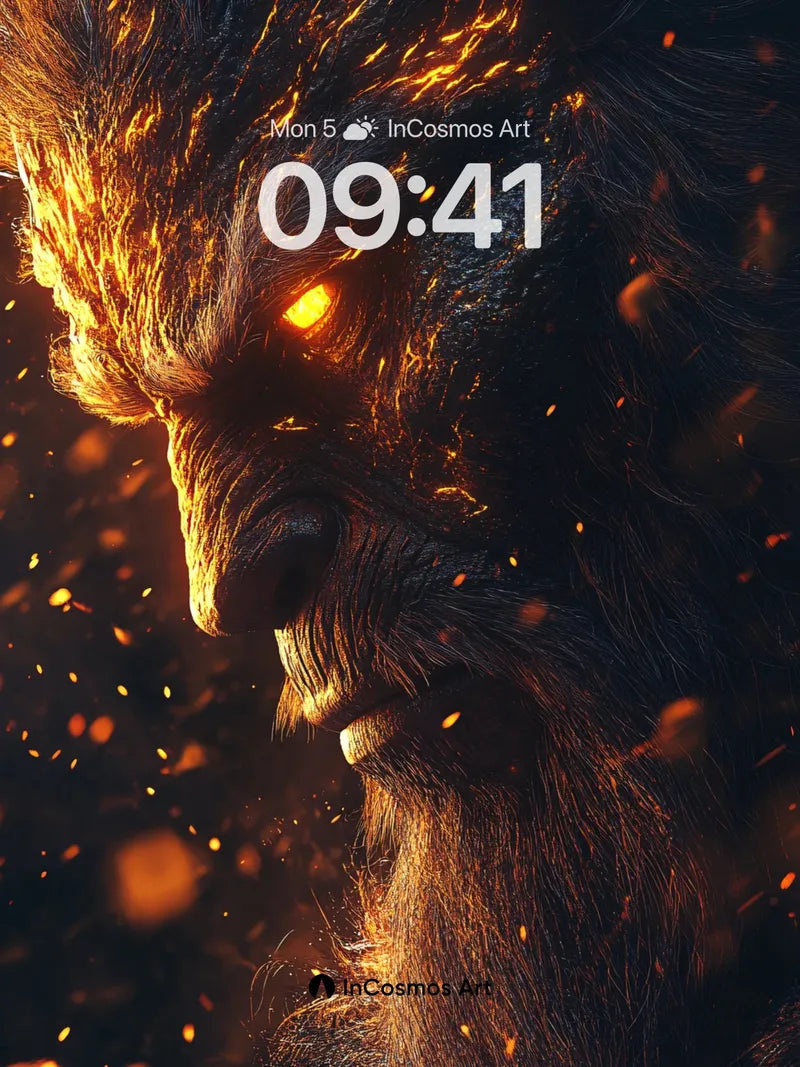 Ember-Clad Beast Wallpaper with Molten Gaze