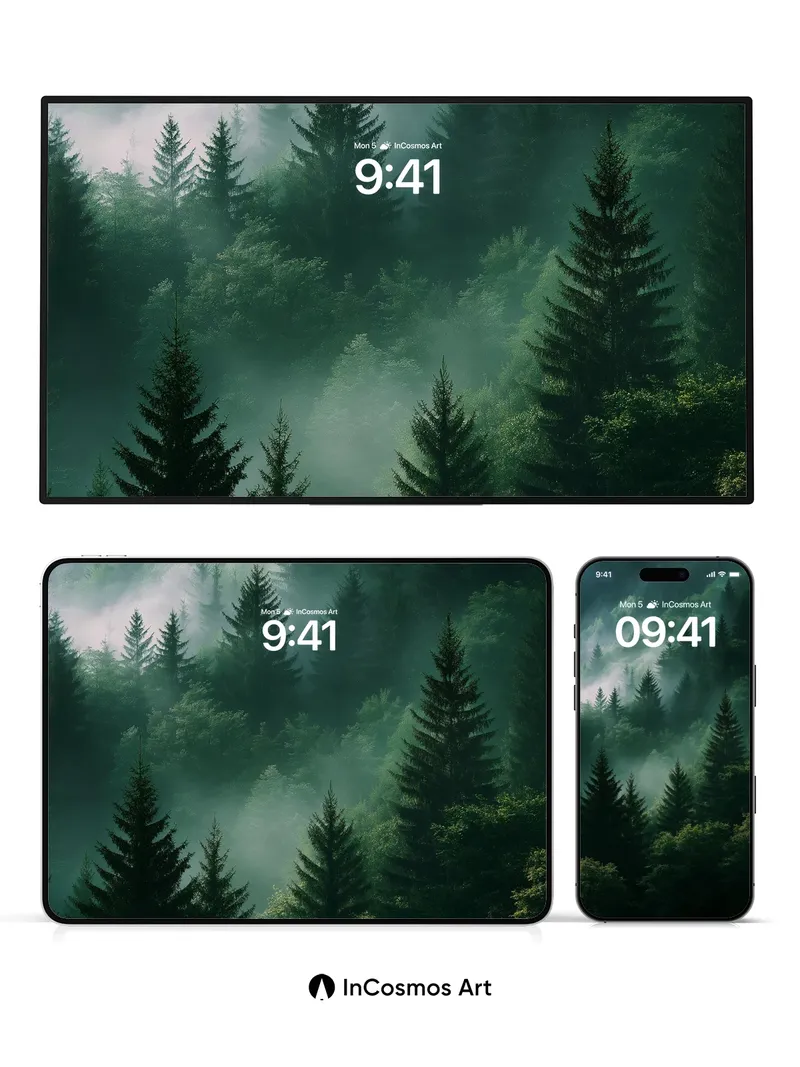 Mist-Cradled Forest Wallpaper with Whispering Pines