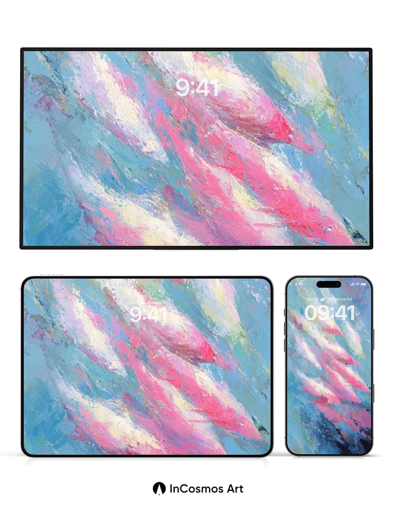 Luminous Tide Wallpaper with Floating Forms