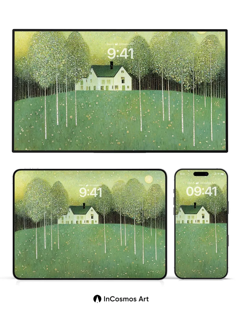 Whispering Birch Wallpaper with Moonlit Stillness