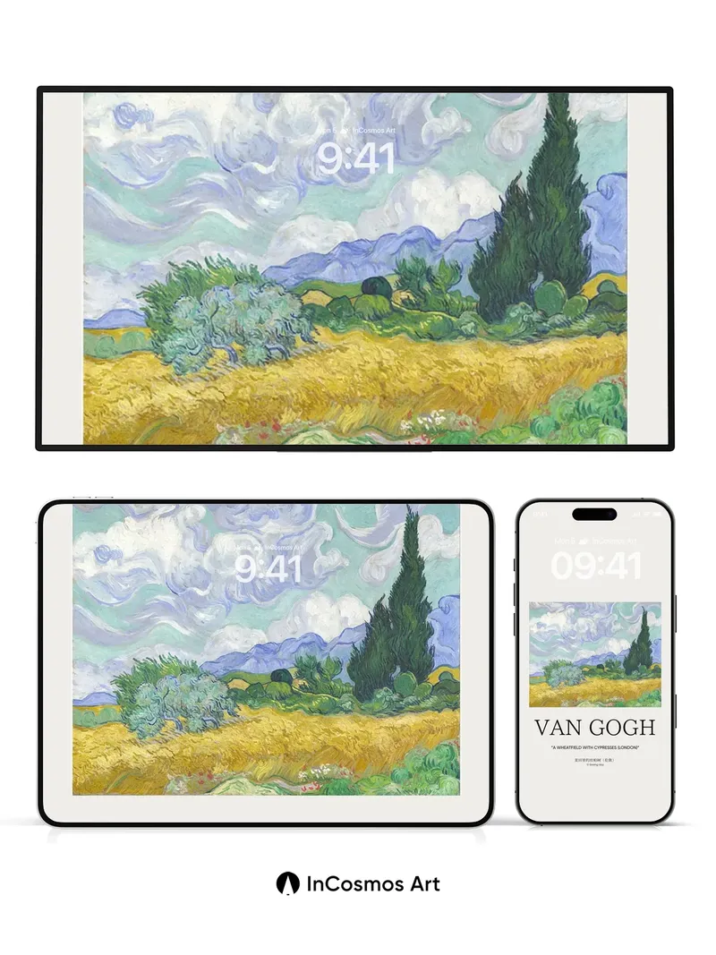 Whirlwind Wheatfield Wallpaper with Cypress Spire