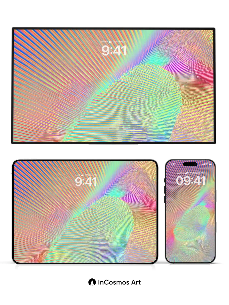 Prismatic Spiral Wallpaper with Rainbow Threads