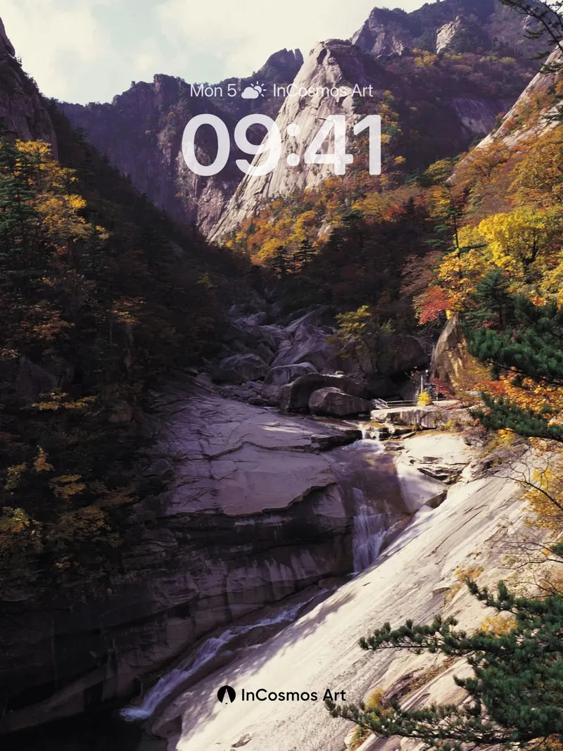 Serenity Cascade Wallpaper with Autumn Veil