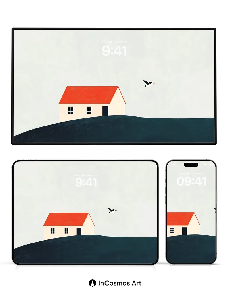 Serenity Hillside Wallpaper with Solitary Bird