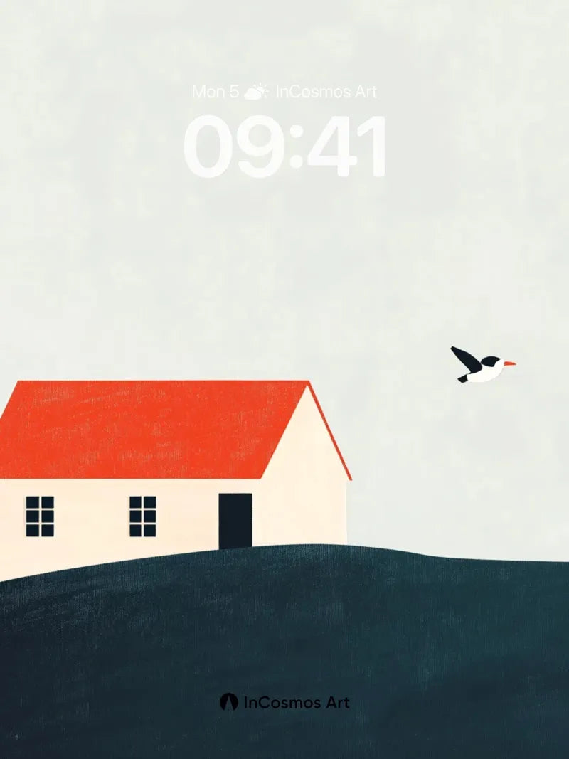 Serenity Hillside Wallpaper with Solitary Bird