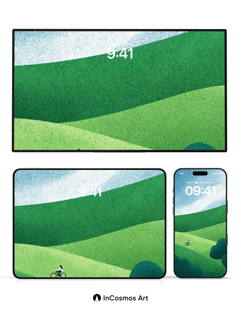 Serenity Ridge Wallpaper with Rolling Green Waves