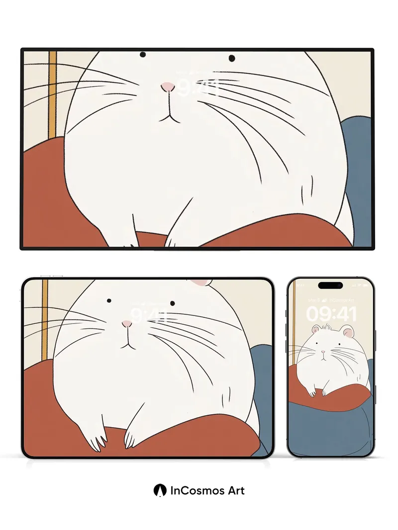 Calm White Hamster Wallpaper with Soft Cushion Hug