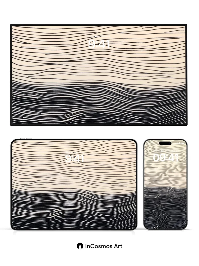 Serenity Wave Wallpaper with Inked Depth