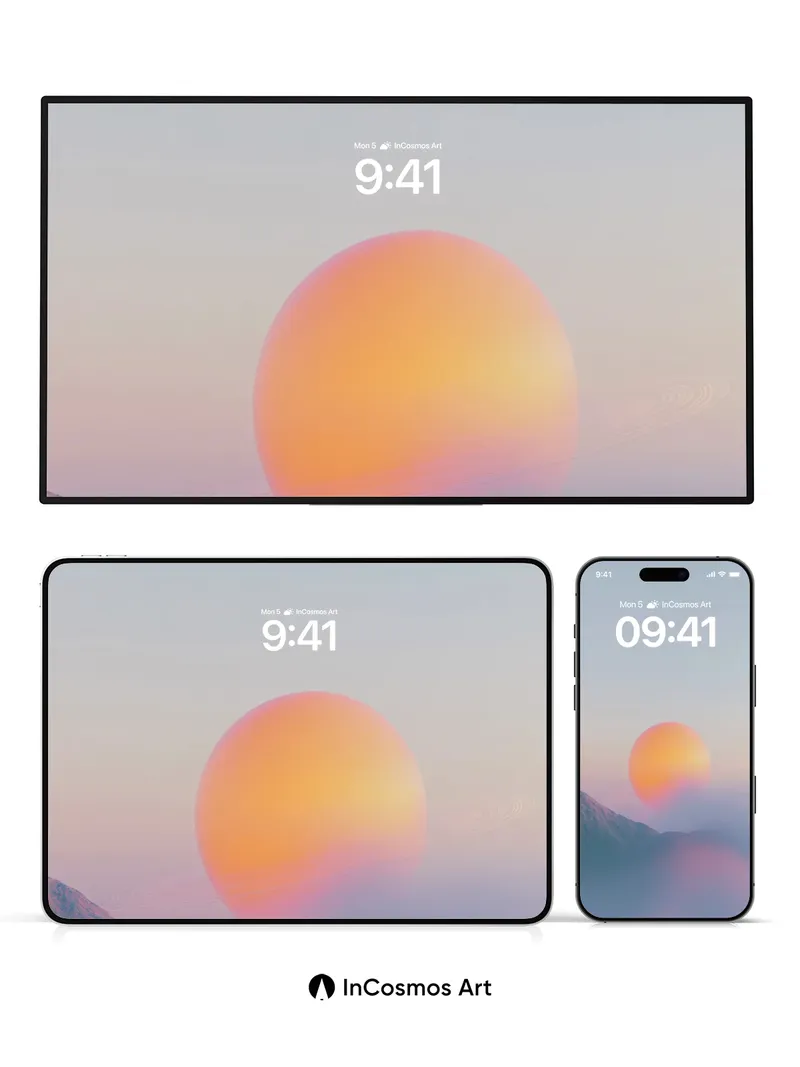 Serenity Horizon Wallpaper with Soft Sun Disc