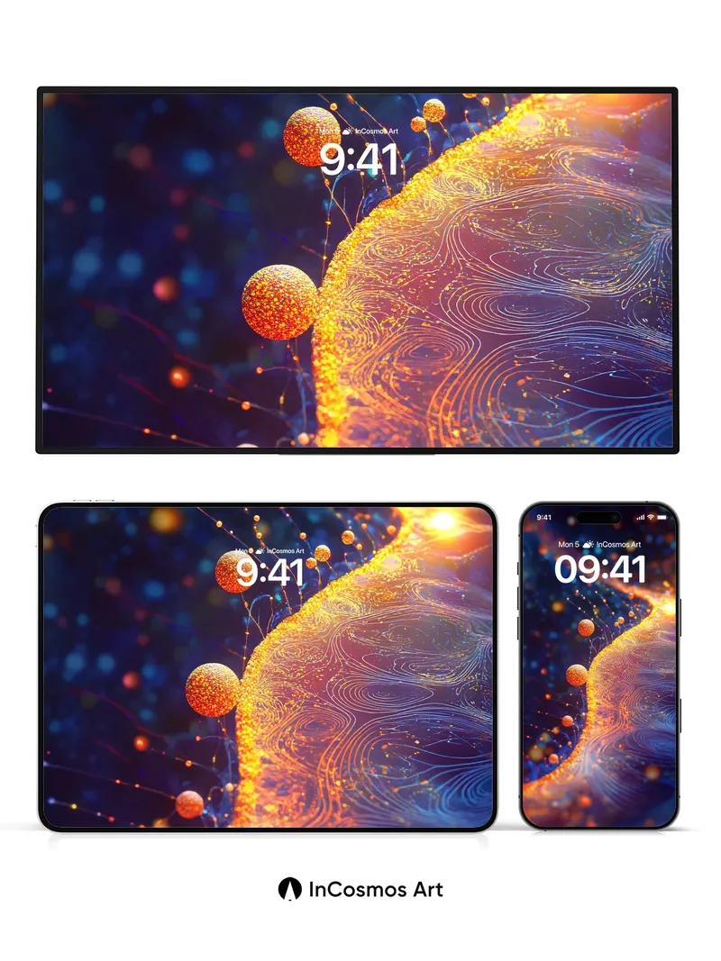 Luminous Current Wallpaper with Floating Orbs