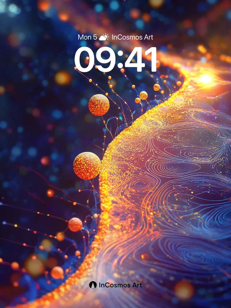 Luminous Current Wallpaper with Floating Orbs