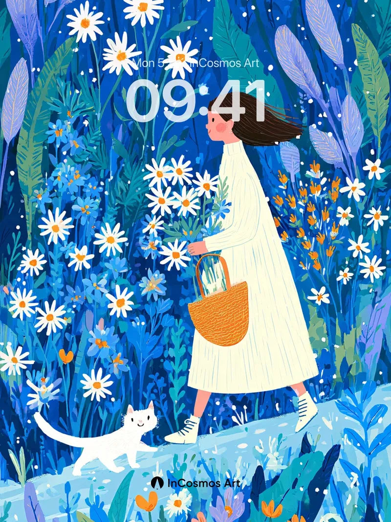 Serenity Bloom Wallpaper with Whispering Cat wallpaper for iPhone, iPad & Mac