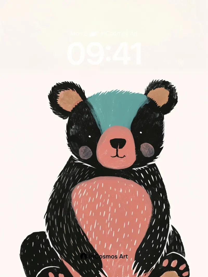 Whimsical Bear Wallpaper with Teal Crown
