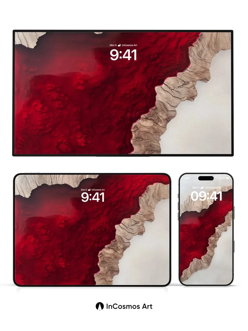 Bloodstone Vein Wallpaper with Living Wood Edges