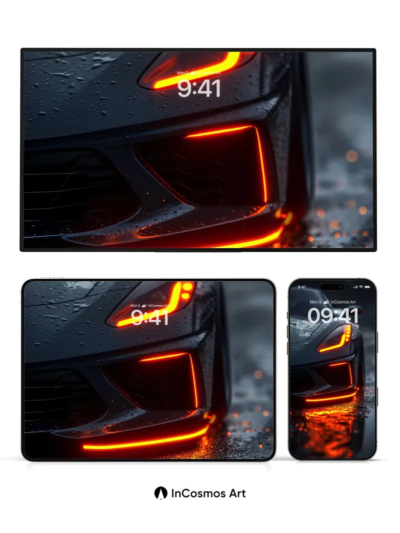 Neon Pulse Wallpaper with Rain-Soaked Reflections