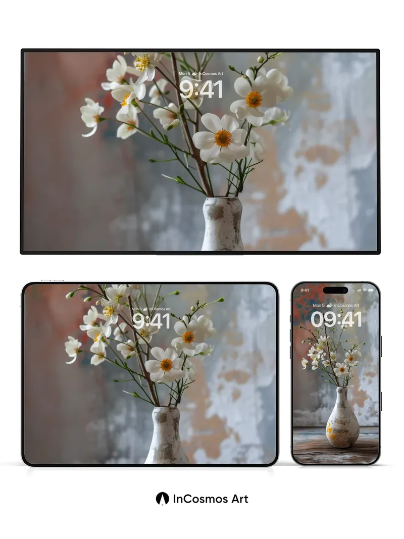 Serene Stillness Wallpaper with Weathered Vase