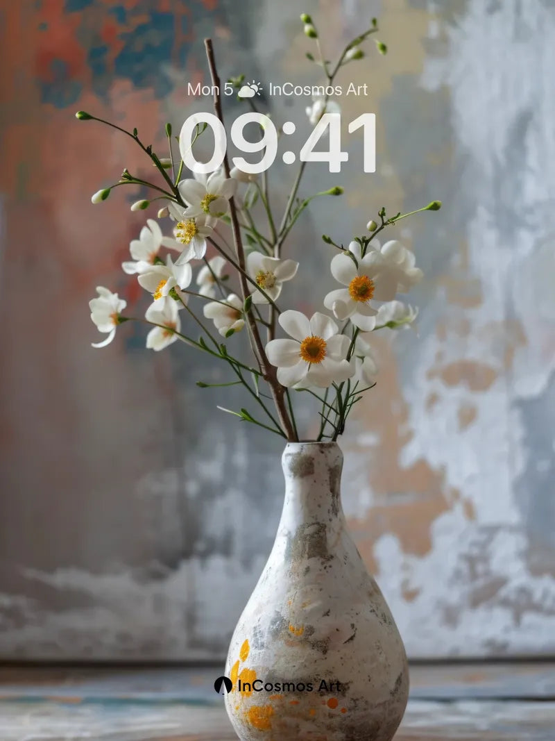 Serene Stillness Wallpaper with Weathered Vase