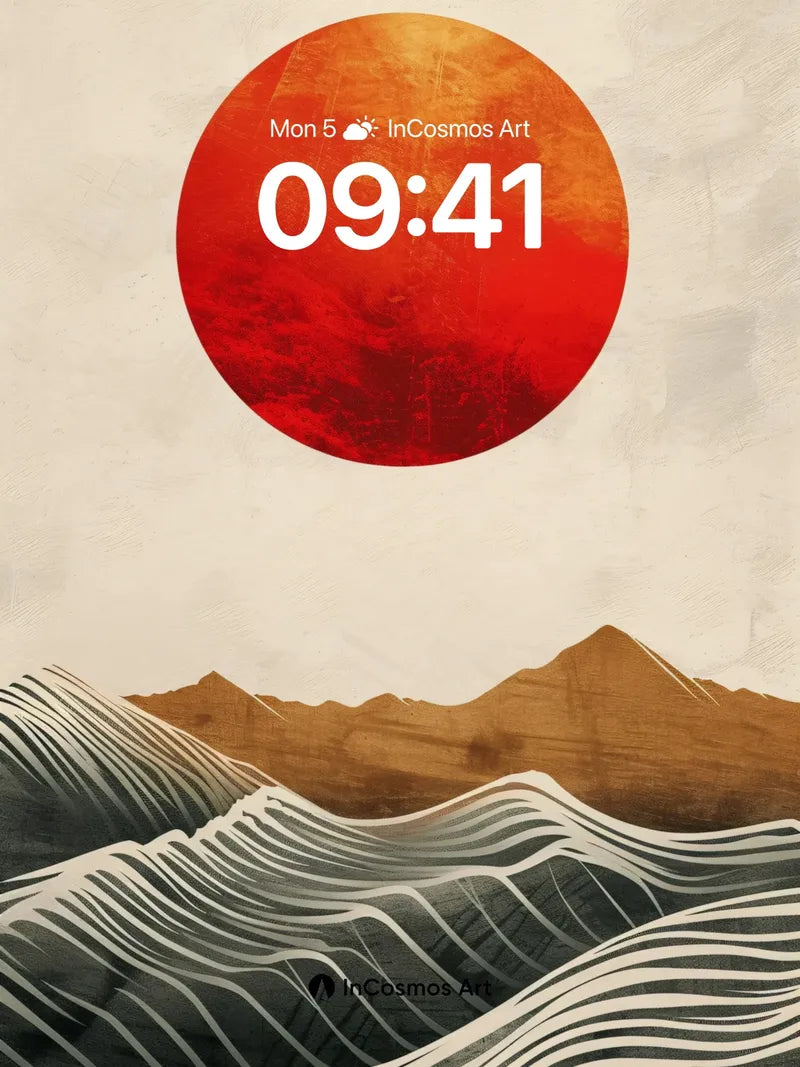 Crimson Horizon Wallpaper with Wave Lines wallpaper for iPhone, iPad & Mac