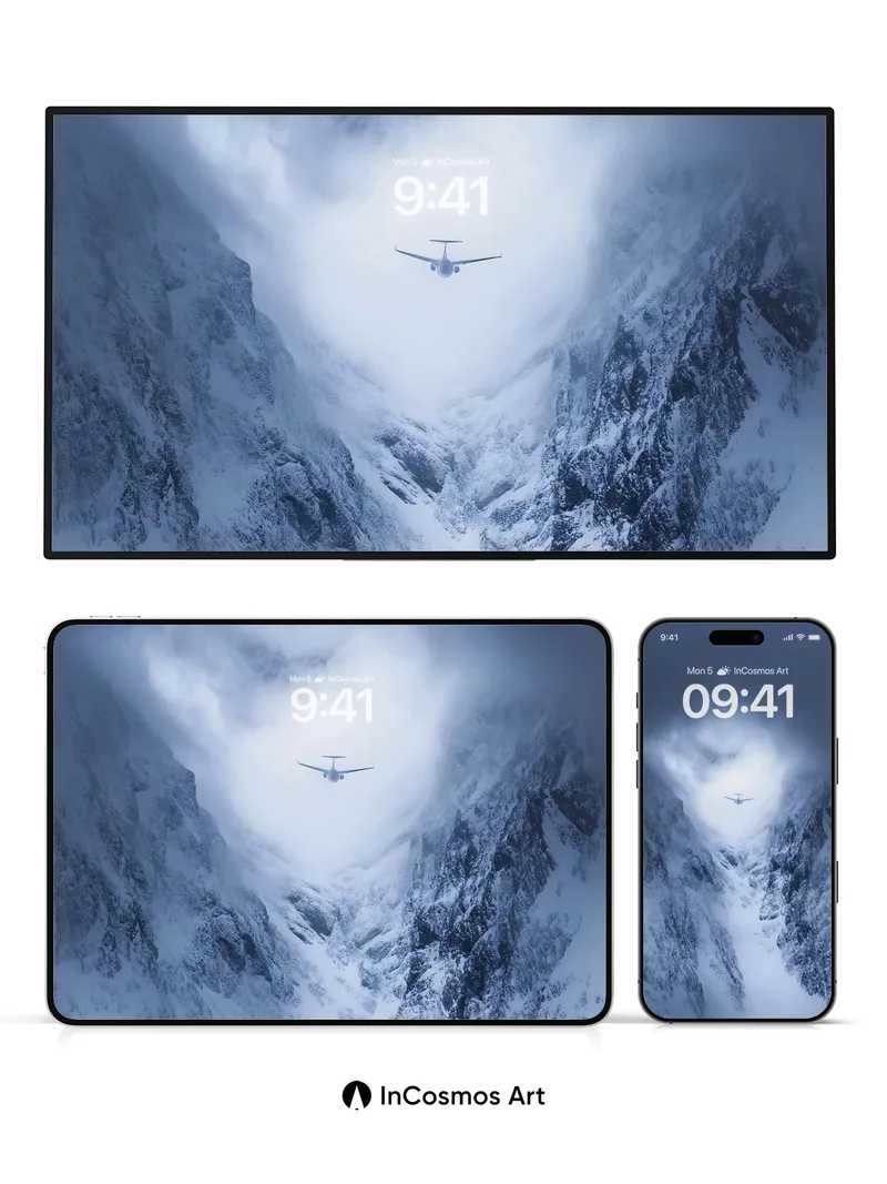 Frostbound Flight Wallpaper with Cloud-Carved Canyons