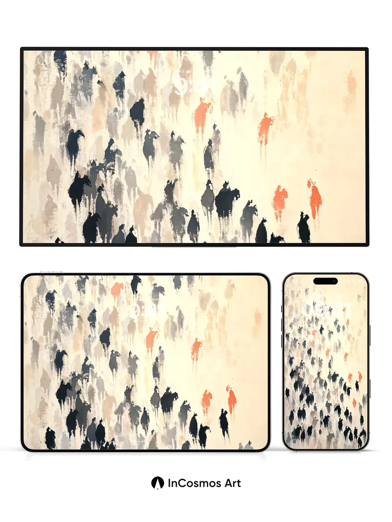 Silhouetted Journey Wallpaper with Distant Orange Sparks