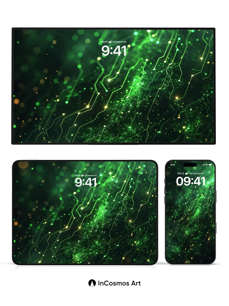 Luminous Circuit Wallpaper with Electric Veins