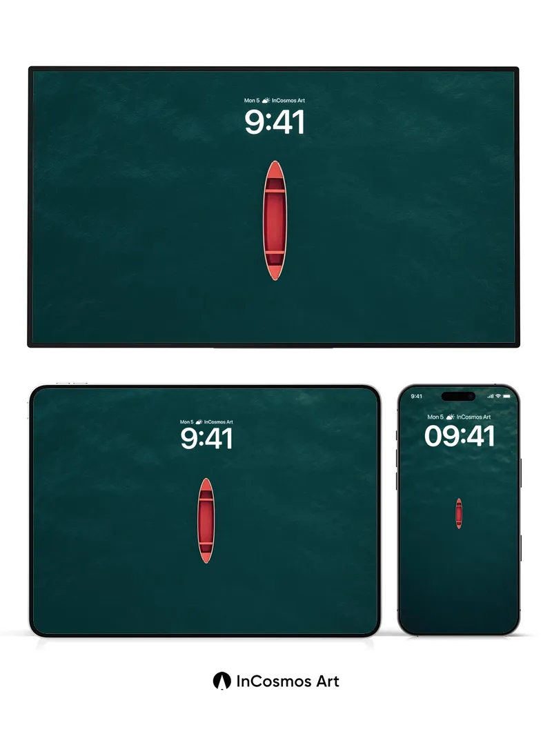 Serenity Drift Wallpaper with Crimson Canoe