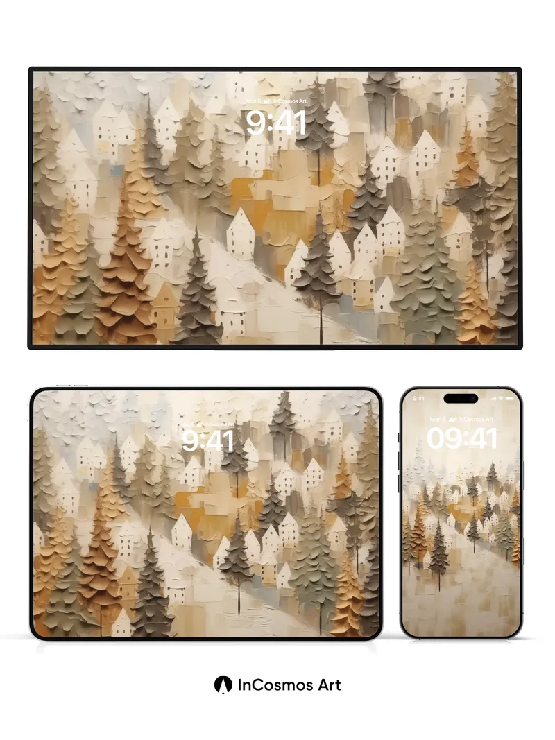 Whispering Pines Wallpaper with Textured Snowfall