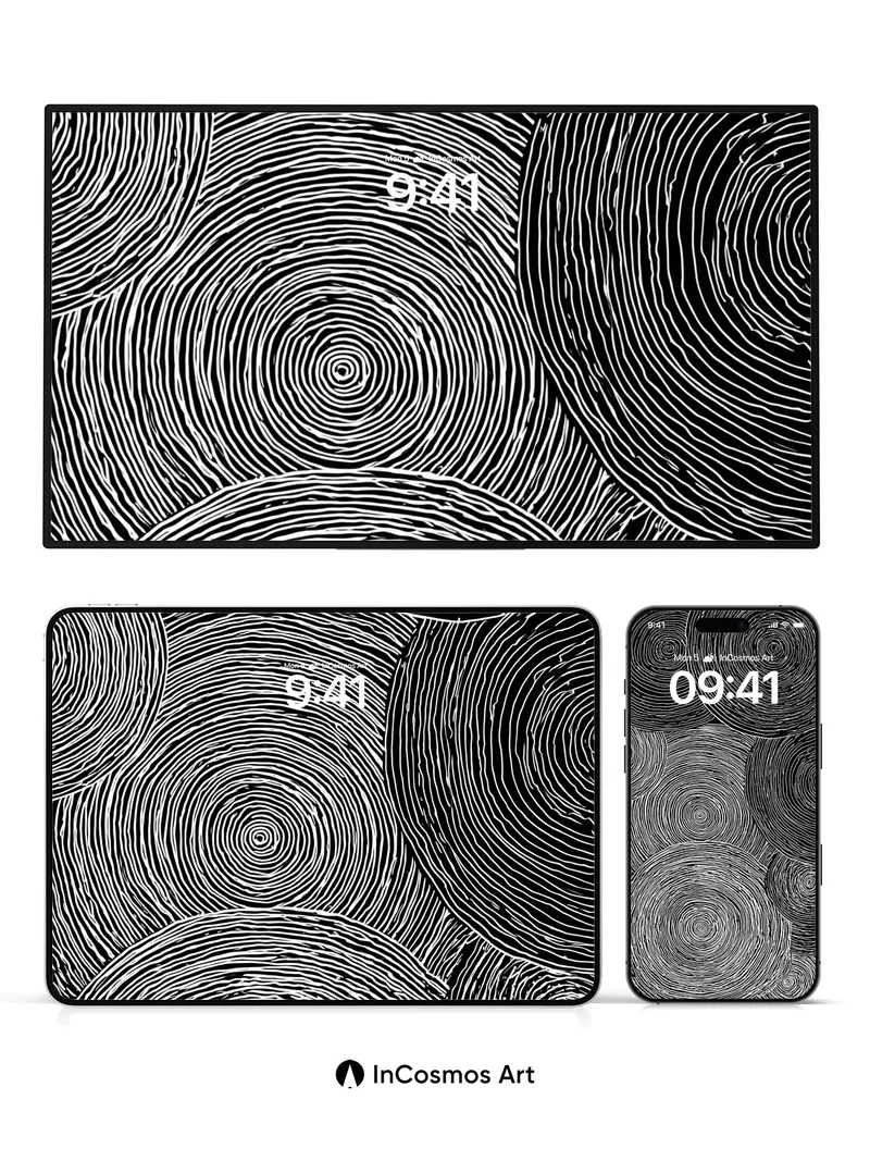 Whispering Circles Wallpaper with Ink-Deep Rings