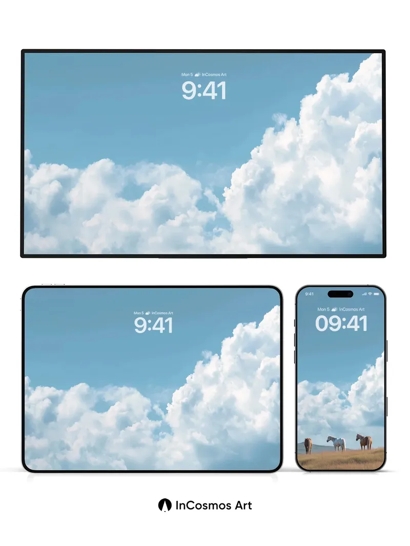 Serenity Meadow Wallpaper with Cloud-Brushed Horses