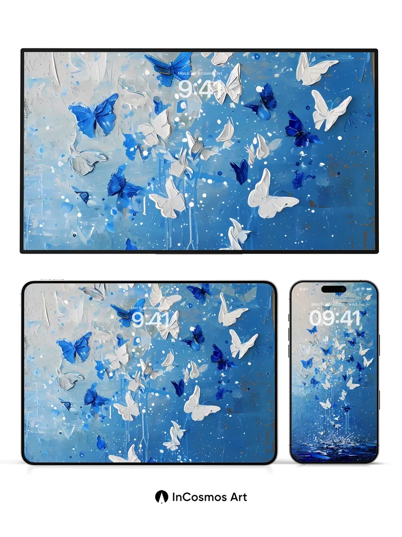 Serenity Cascade Wallpaper with Floating Butterflies