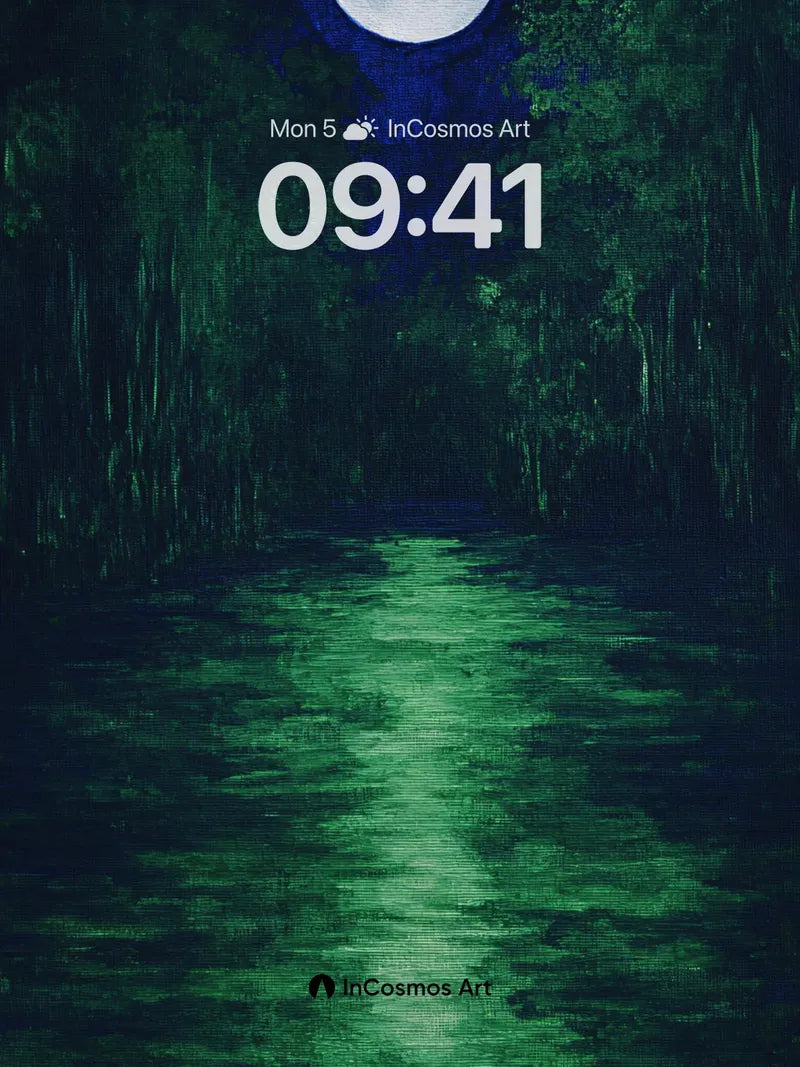 Moonlit Path Wallpaper with Emerald Reflections