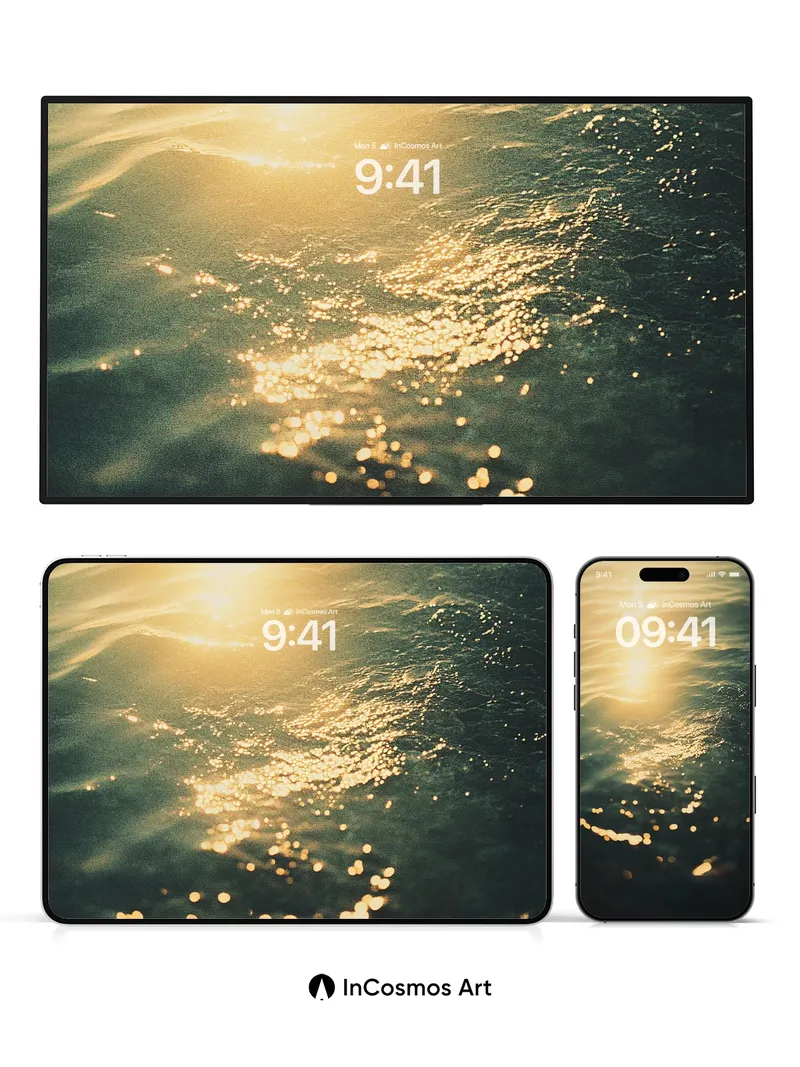 Golden Hush Wallpaper with Sunlit Water Trails