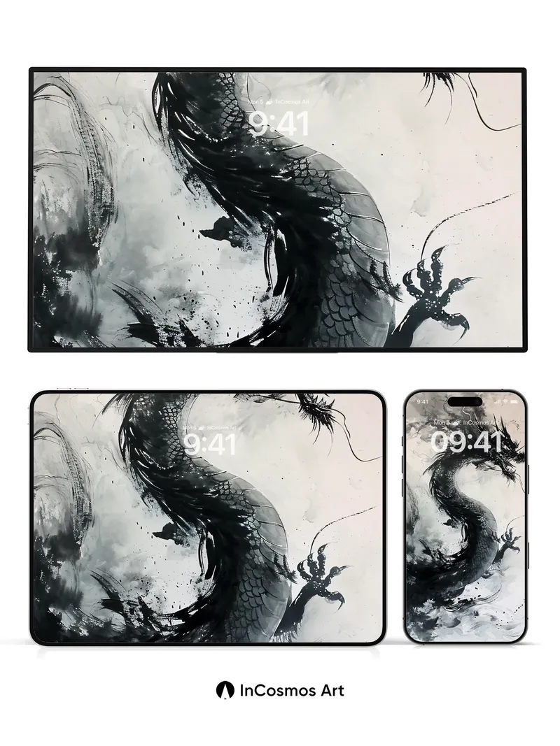 Ink Storm Dragon Wallpaper with Whispering Scales