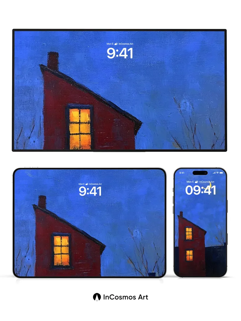 Cobalt Hush Wallpaper with Moonlit Windows